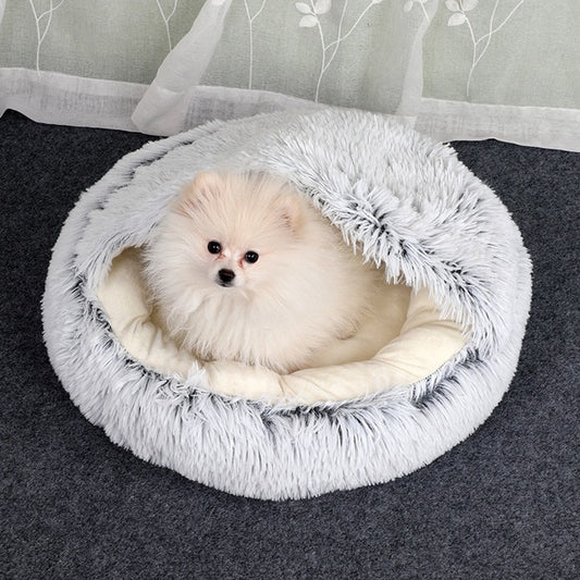 2-in-1 Pet Bed — Round Plush Warm Bed for Cats & Small Dogs