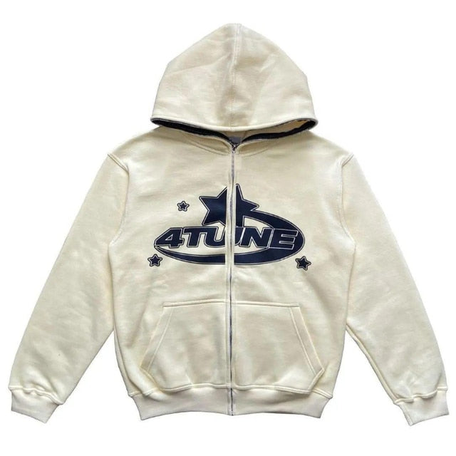 Star Print Zip-Up Hoodie — 3D Sports Graphic Fleece Jacket