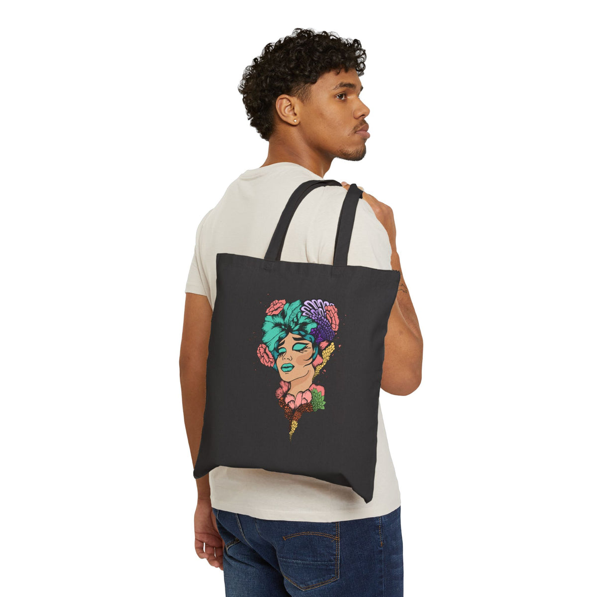Floral Muse Canvas Tote — Artistic Woman Portrait Eco Bag