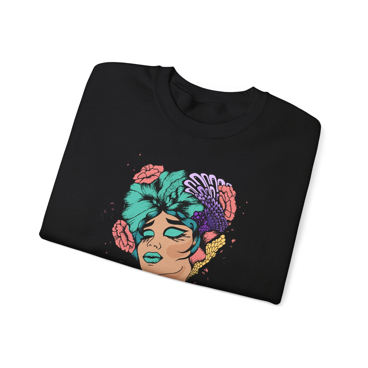 Floral Femme Portrait Sweatshirt — Vibrant Botanical Art Crewneck