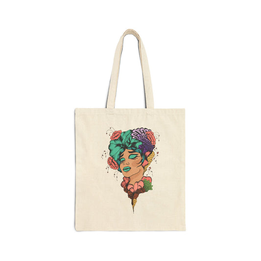 Floral Muse Canvas Tote — Artistic Woman Portrait Eco Bag