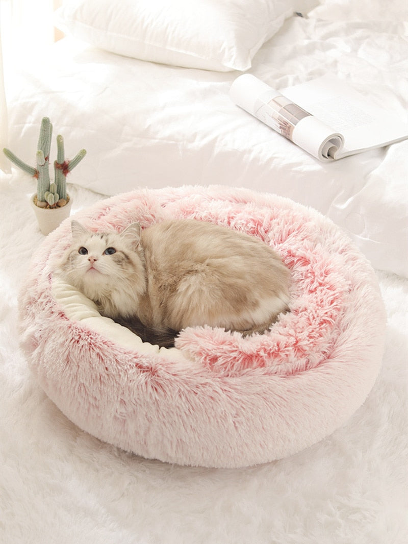 2-in-1 Pet Bed — Round Plush Warm Bed for Cats & Small Dogs