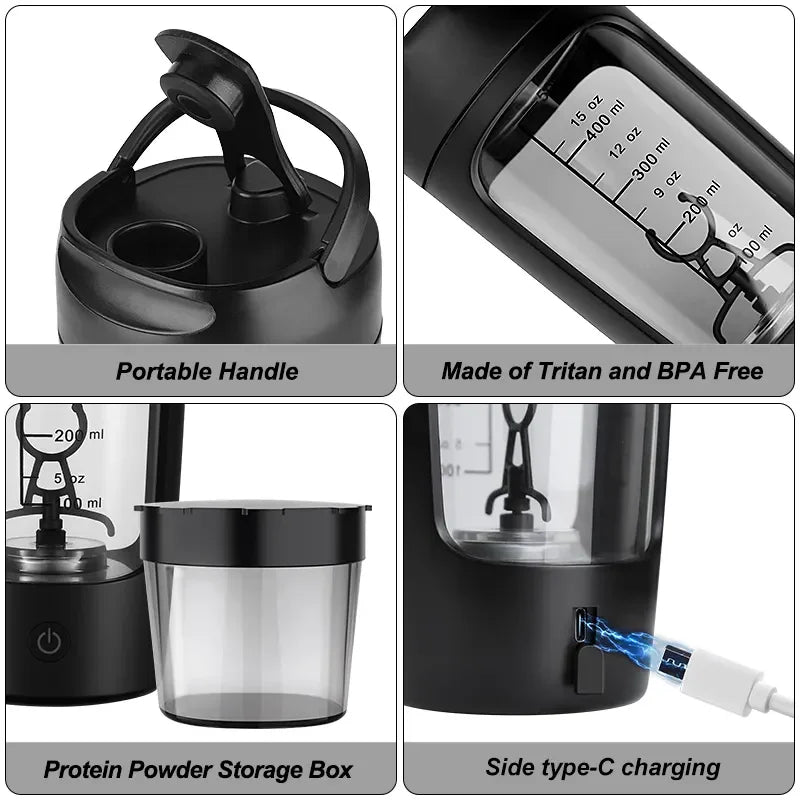 Electric Protein Shaker Bottle — USB Rechargeable Blender Cup for Gym & Fitness