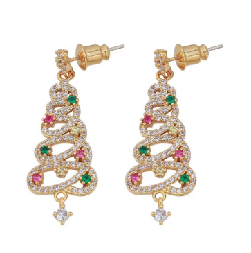 Christmas Tree Rhinestone Earrings — Festive Pearl & Crystal Stud Earrings