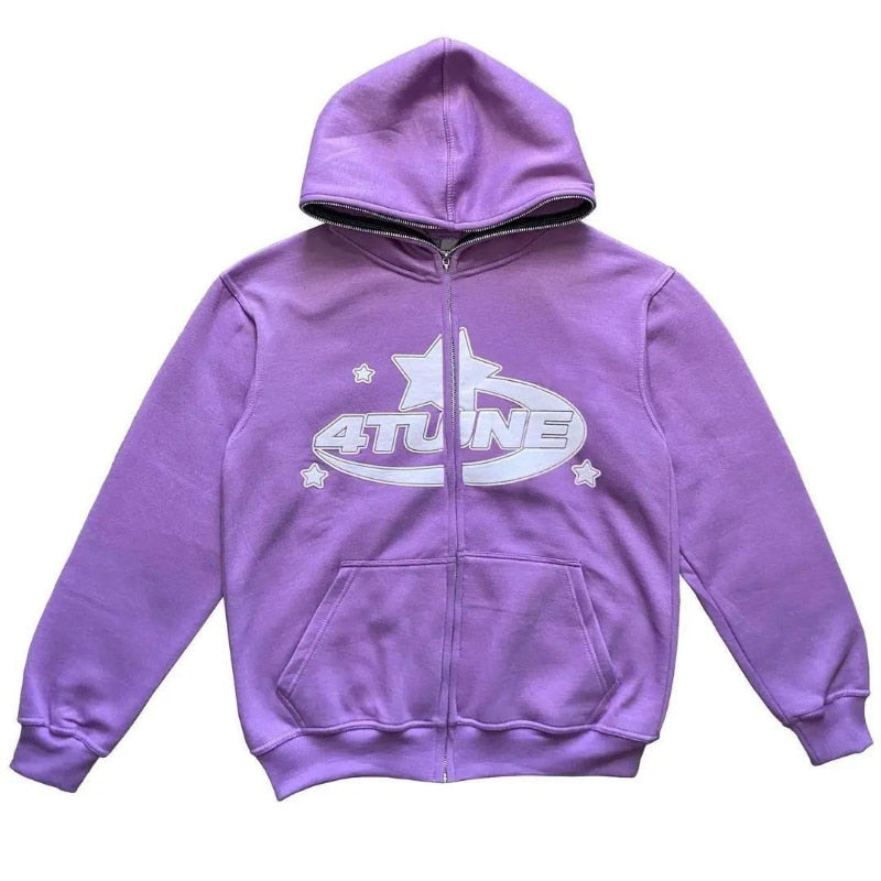 Star Print Zip-Up Hoodie — 3D Sports Graphic Fleece Jacket