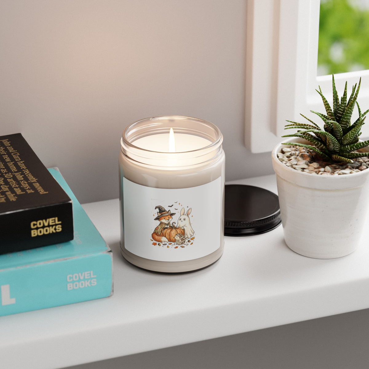 Spooky Woodland Animals Candle | Halloween Fox & Ghost Bunny, Soy Jar