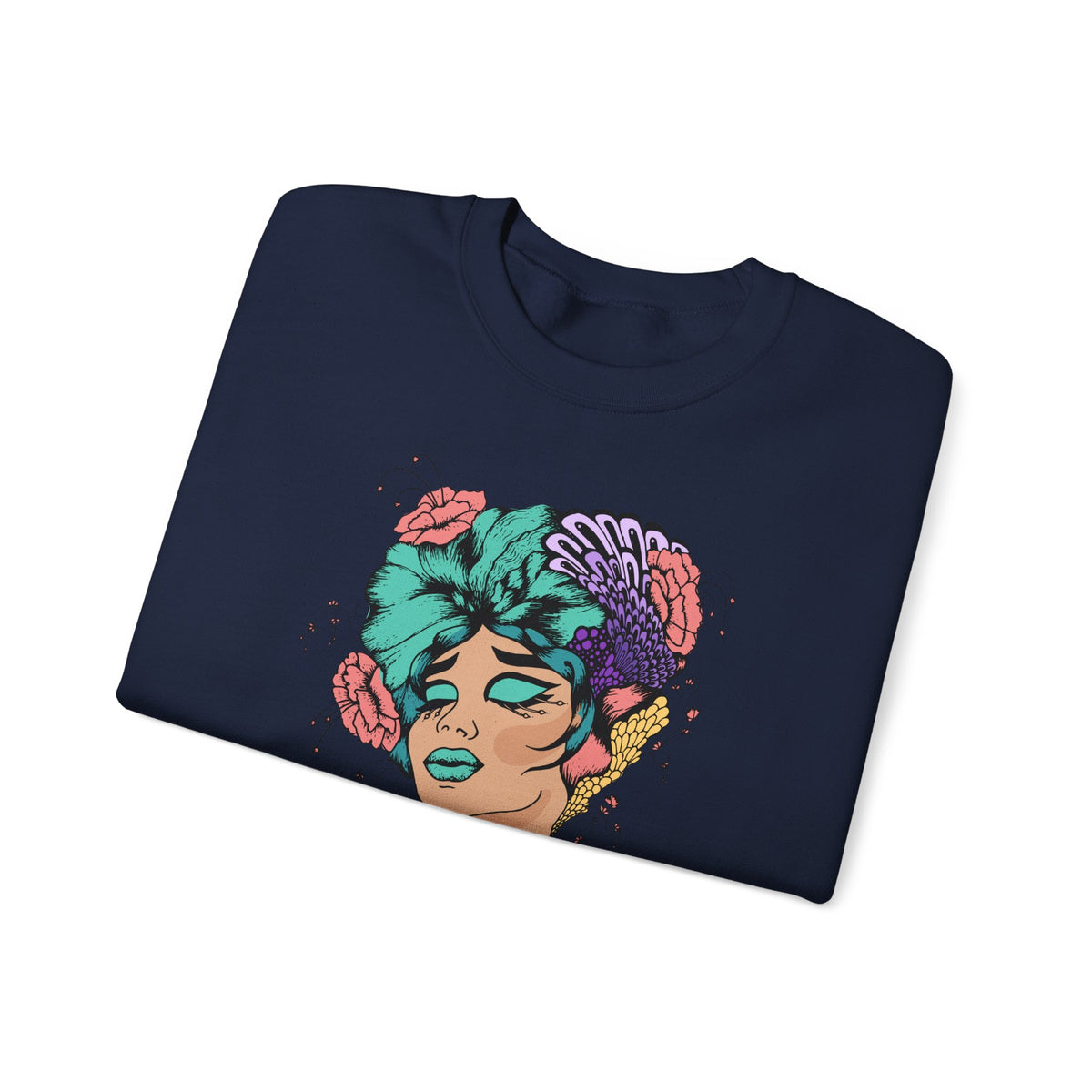 Floral Femme Portrait Sweatshirt — Vibrant Botanical Art Crewneck