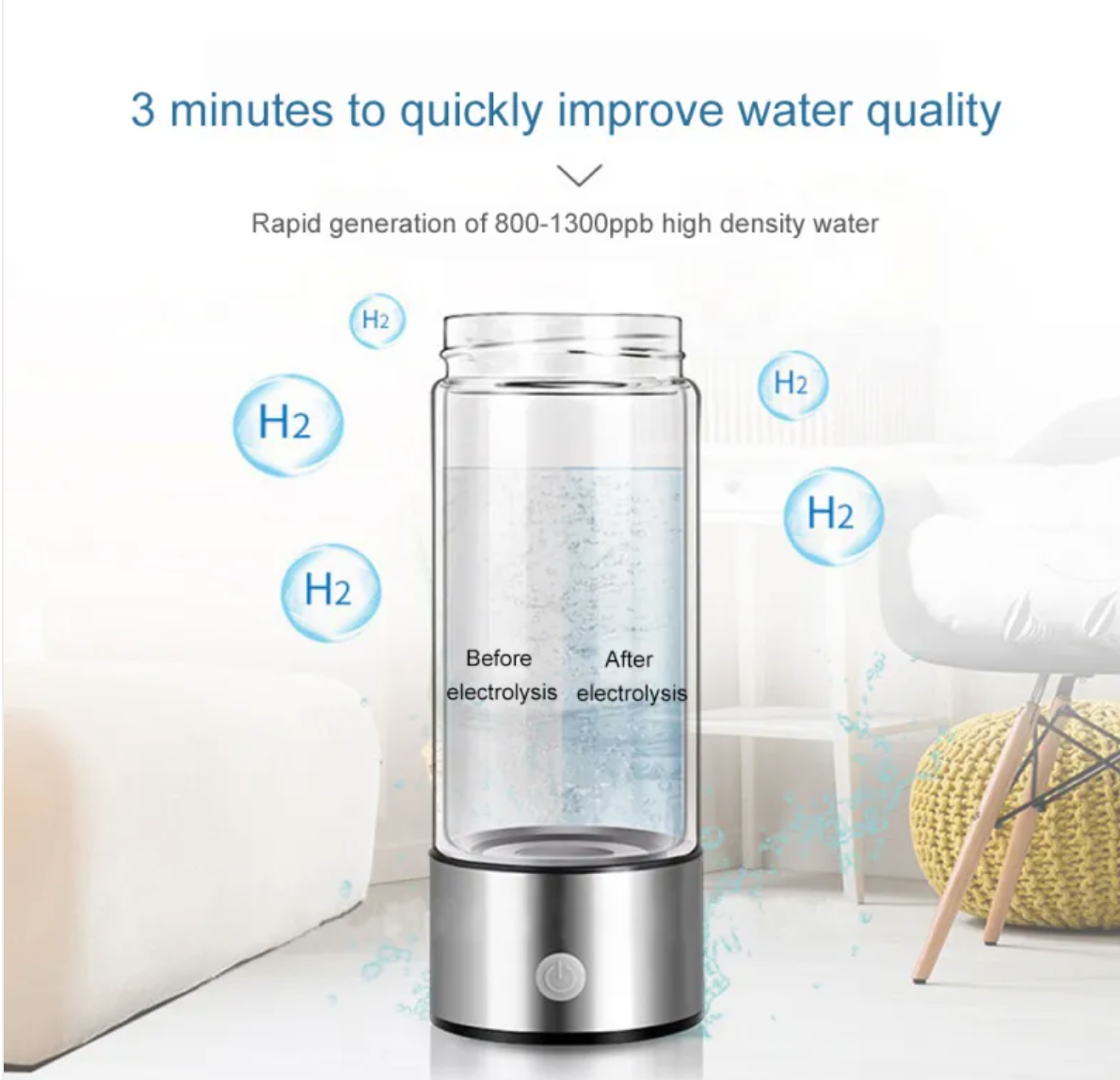Hydrogen-Rich Water Cup — Portable Smart Hydration Bottle with Antioxidant Technology
