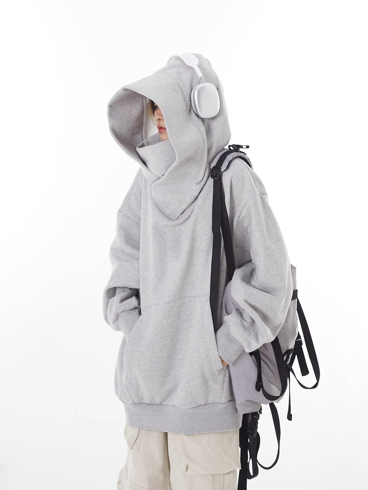 Loose High Collar Fleece-Lined Hoodie — Oversized Warm Sweater for Women