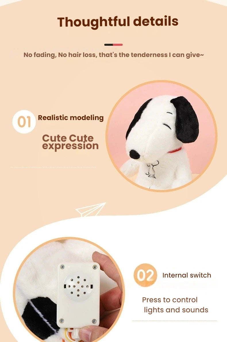 New Baby Breathing Soothing Snoopy white dog Plush Doll Sleeping Companion Music and Light Doll Sensory Stuffed Toy Kid Gifts