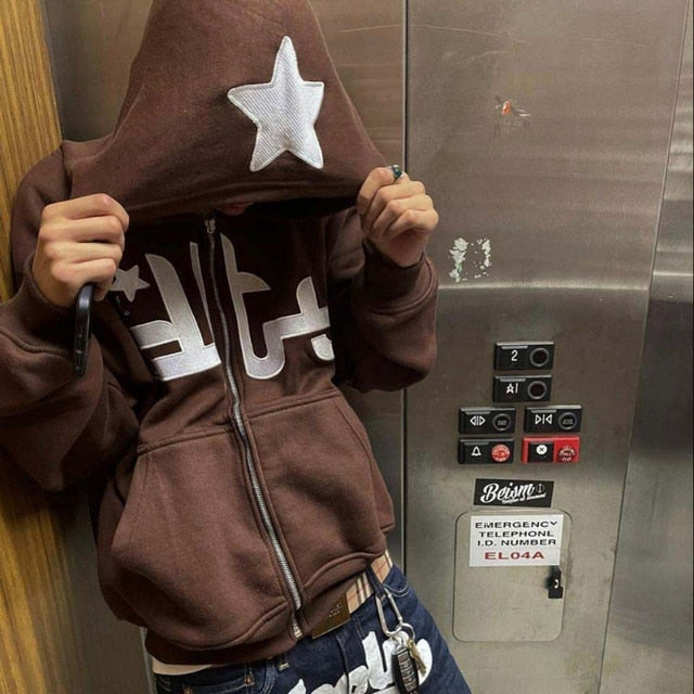 Star Print Zip-Up Hoodie — 3D Sports Graphic Fleece Jacket