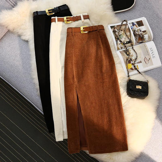 High Waist A-Line Corduroy Skirt — Elegant Midi Skirt for Women