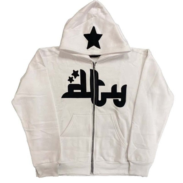 Star Print Zip-Up Hoodie — 3D Sports Graphic Fleece Jacket