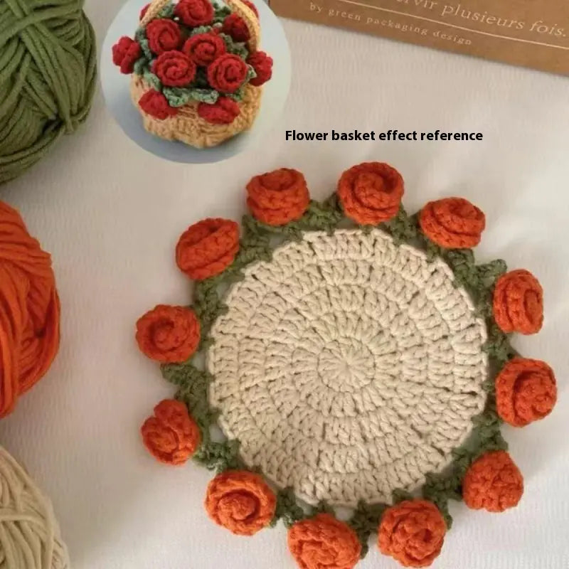 Crochet Rose Coaster DIY Kit — Handmade Floral Craft Set