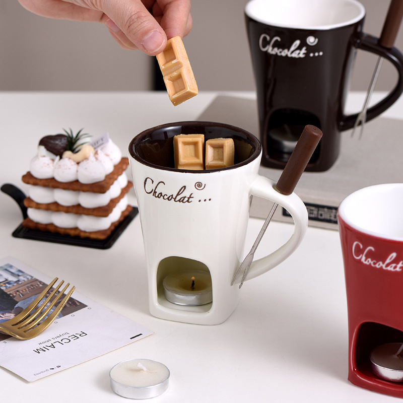 Personal Mini Fondue Mug Set — Chocolate, Cheese & Butter Melting Pot with Warmer