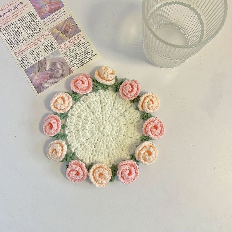 Crochet Rose Coaster DIY Kit — Handmade Floral Craft Set