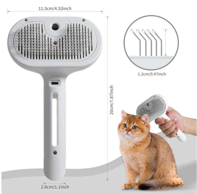 Pet Hair Spray Brush — 2-in-1 Grooming Comb with Built-In Water Sprayer for Cats & Dogs