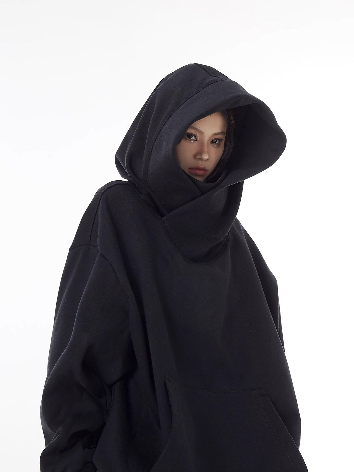 Loose High Collar Fleece-Lined Hoodie — Oversized Warm Sweater for Women