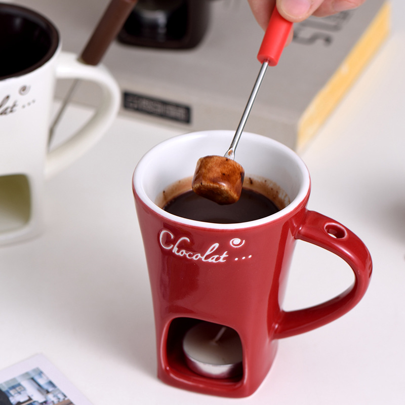 Personal Mini Fondue Mug Set — Chocolate, Cheese & Butter Melting Pot with Warmer