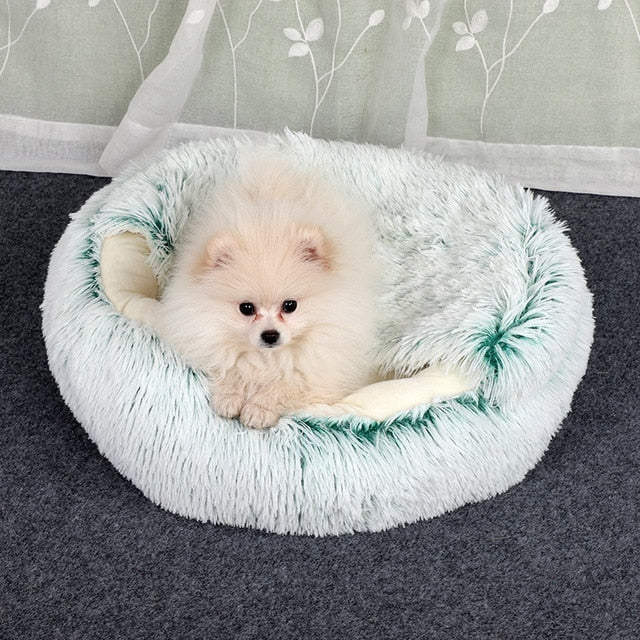 2-in-1 Pet Bed — Round Plush Warm Bed for Cats & Small Dogs