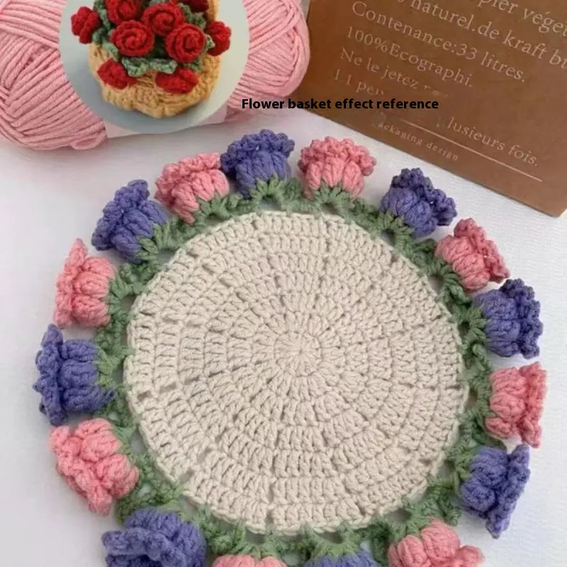 Crochet Rose Coaster DIY Kit — Handmade Floral Craft Set
