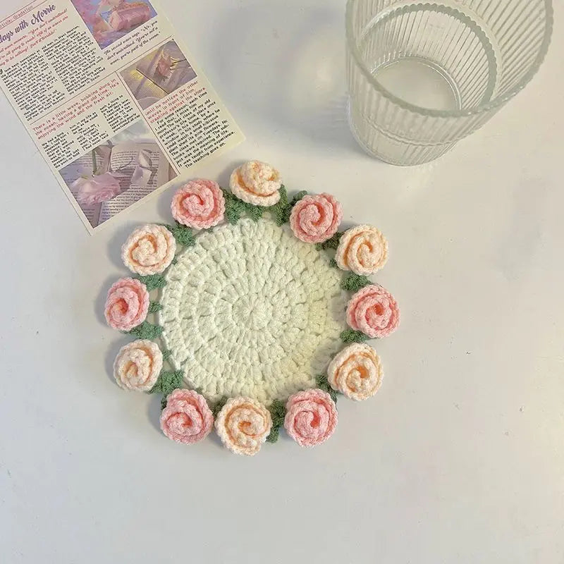 Crochet Rose Coaster DIY Kit — Handmade Floral Craft Set