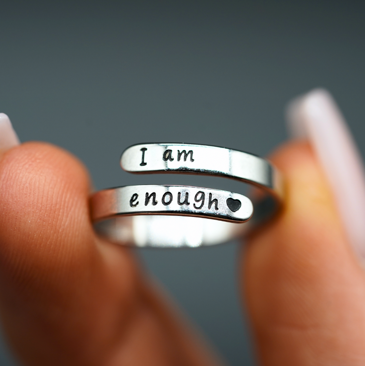 I Am Enough Inspirational Ring — Self-Love Oil Pressure Opening Band