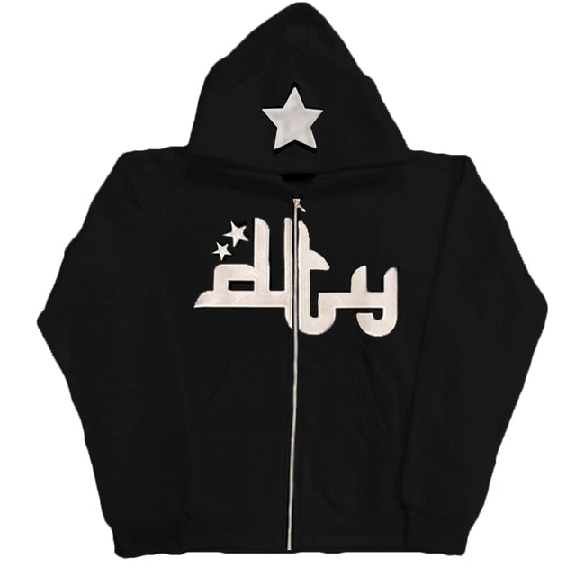 Star Print Zip-Up Hoodie — 3D Sports Graphic Fleece Jacket