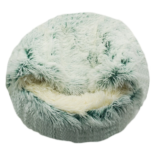 2-in-1 Pet Bed — Round Plush Warm Bed for Cats & Small Dogs