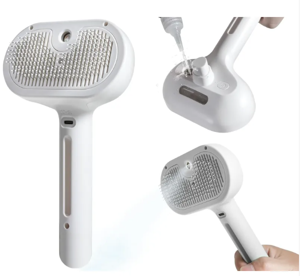 Pet Hair Spray Brush — 2-in-1 Grooming Comb with Built-In Water Sprayer for Cats & Dogs