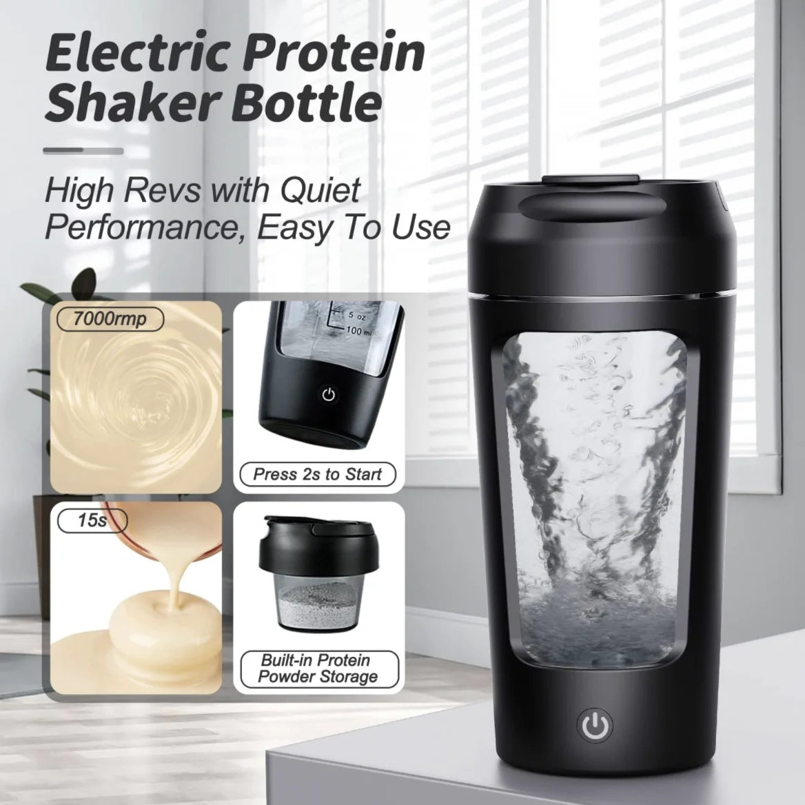 Electric Protein Shaker Bottle — USB Rechargeable Blender Cup for Gym & Fitness