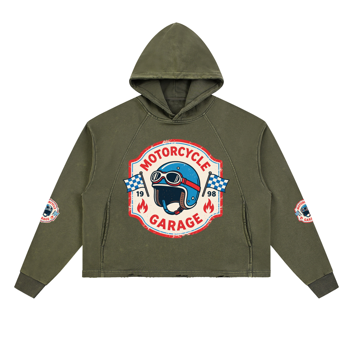 Vintage Washed Frayed-Hem Hoodie
