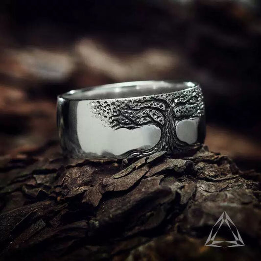 Retro Carved Tree of Life Ring — Ancient Gold & Antique Silver Sizes 5–11